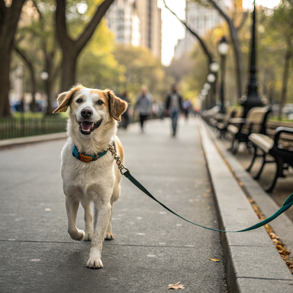city-dog-walking-with-proper-leash
